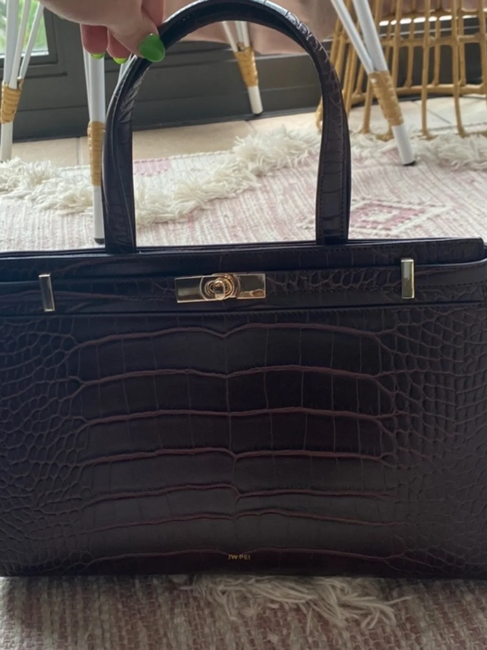 JW PEI Burgundy Croc-Embossed Tote with Gold Hardware NWT - Picture 4 of 6